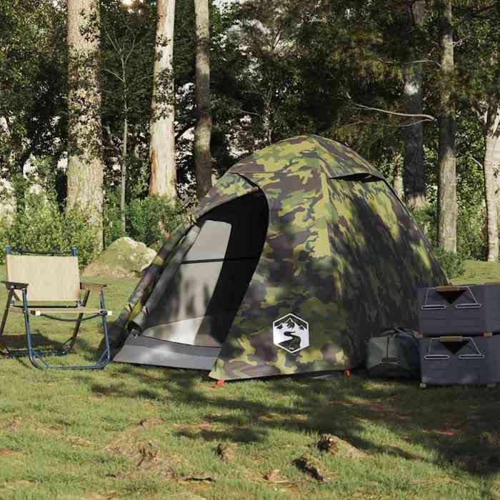 VidaXL 2-Person Waterproof Camouflage Dome Camping Tent, Tent, Camping Shelter, Garden Shelter, Garden Tent, 4009614