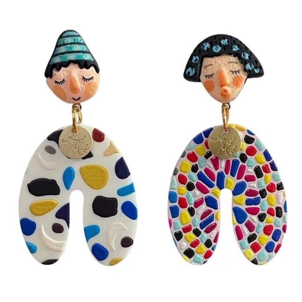 Acrylic Colourful Dangle Earrings Dots Ethnic Style Cartoon Indian Earrings Charm Asymmetrical Portraits Earrings Beach