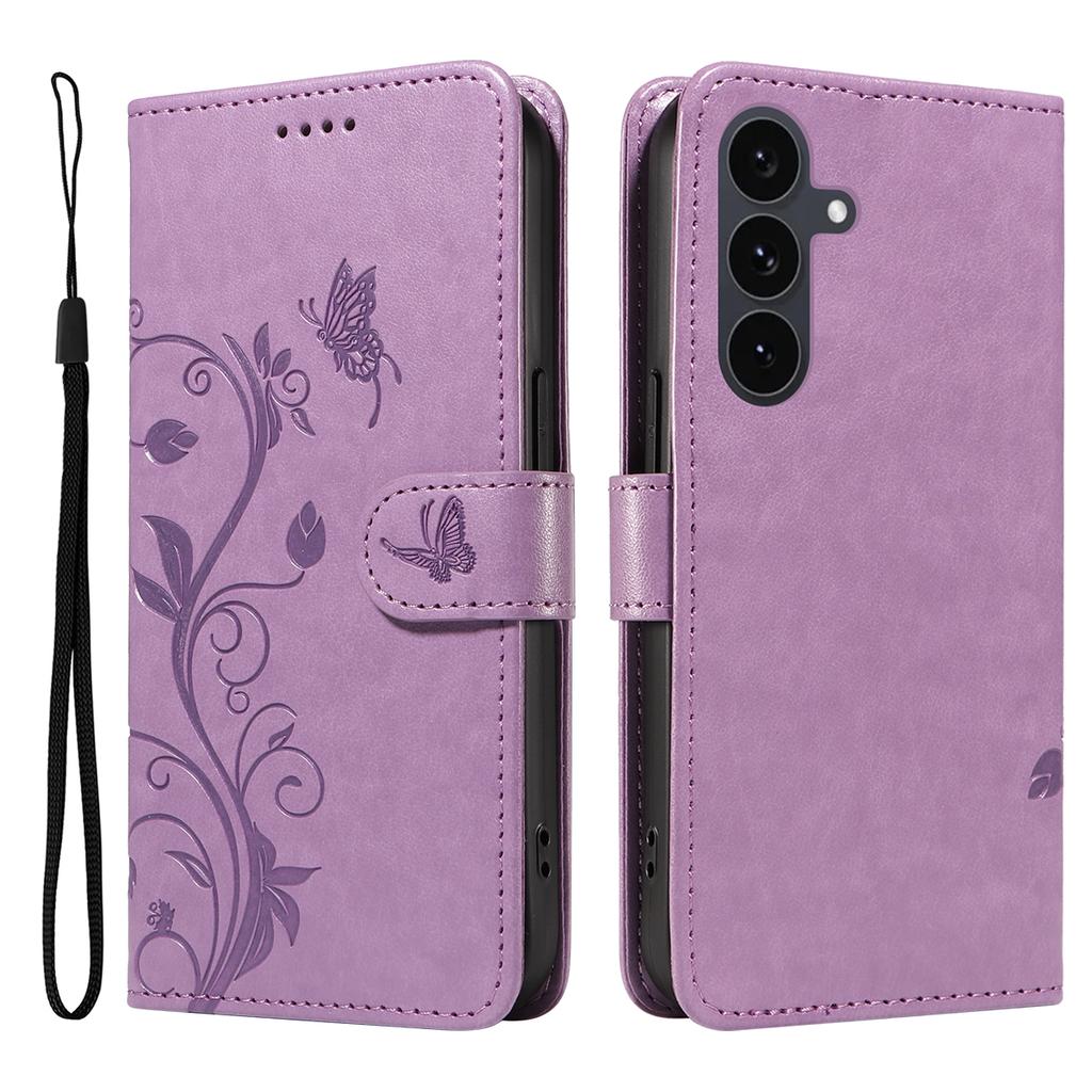 Pro Samsung Galaxy S25 FE Pouzdra z PU kůže Vzor květin Peněženka Stojánek Kryt na telefon s řemínkem