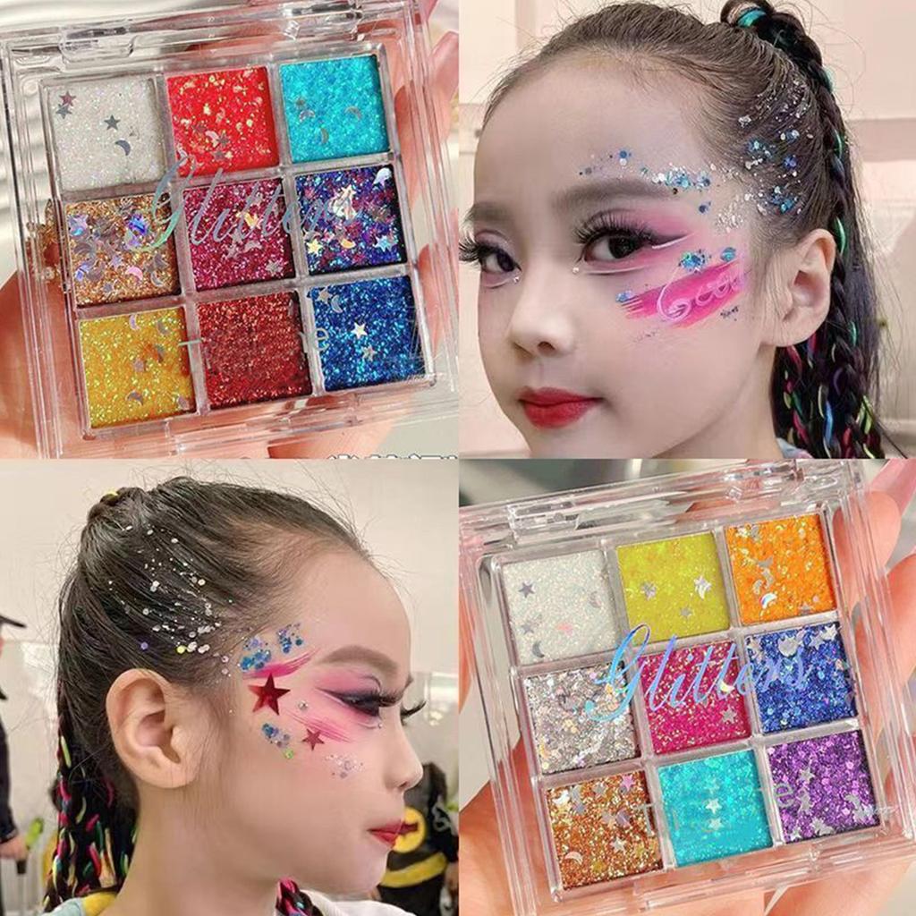 9-color Gel, Colored Sequin, Glue-free 9-color Eyeshadow , Performance Stage Makeup, Big Glitter, Super Shiny.