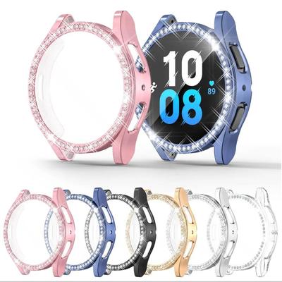 Bling-deksel for Samsung Galaxy Watch7 6 5 4 40mm 44mm Beskyttende deksel PC-innlagt skinnende diamantdeksel-støtfanger uten glass Tilbehør