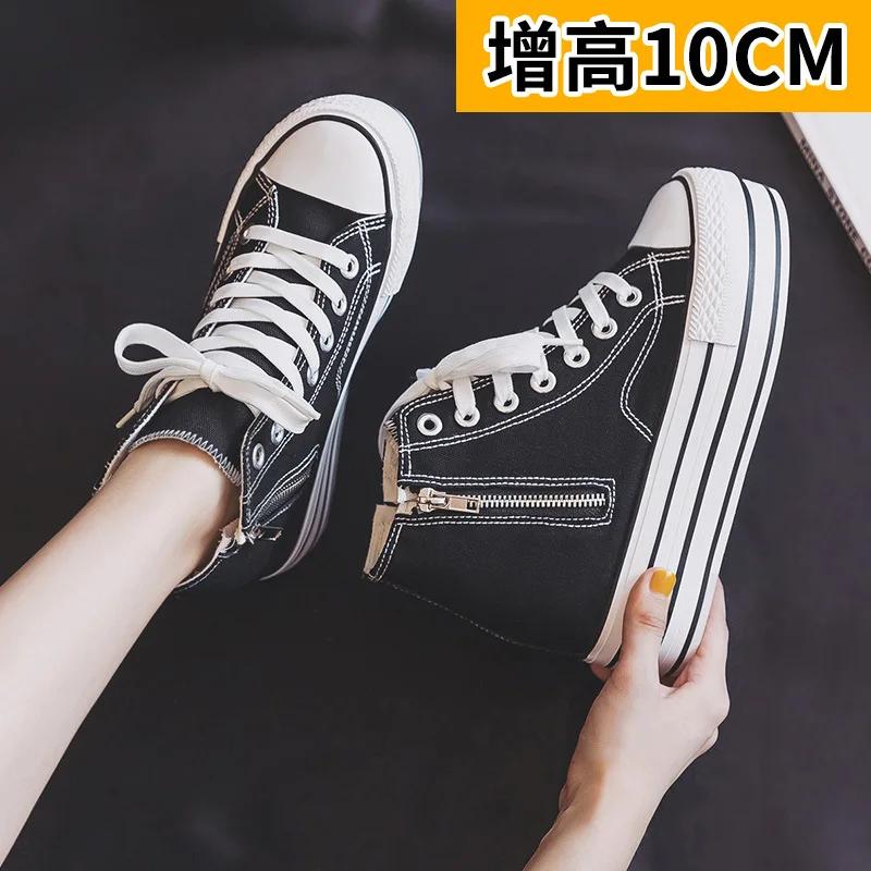 10cm Height Increasing Women Shoes Classic Breathable Canvas Shoe Fashion Thick Sole Sneakers for Women Platform Vulcanize Shoes