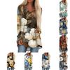 Women's Fashionable Casual Long-Sleeved Retro Print V-Neck Mid-Length Top