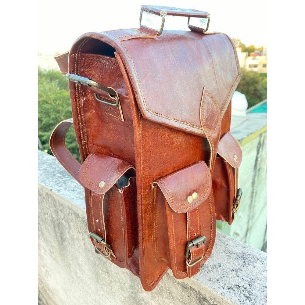 Men's Real Genuine Leather Backpack Satchel Briefcase Laptop Bag Brown Coach Vin
