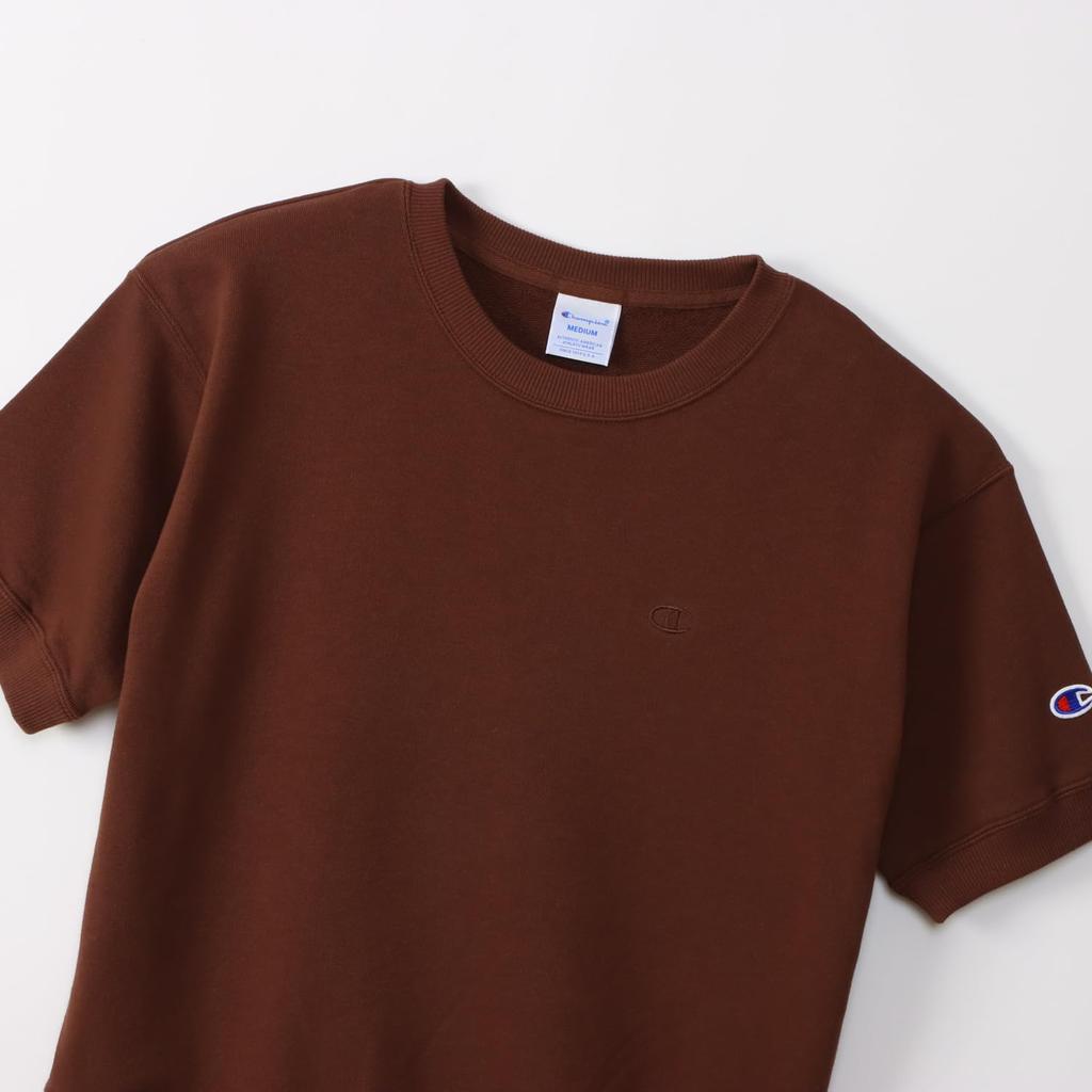 Champion Basic Short Sleeve Crew Neck Cotton Fleece Sweatshirt with Embroidered Amber Brown Women's Logo, (CW-Z008)