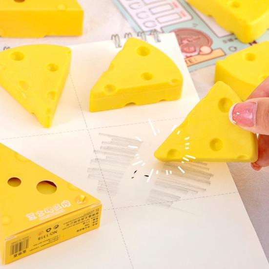 Cheese Shape Eraser Cute PVC Erasers for Kids Students Fun Classroom Prize School Supply for Kindergarten Party Favors