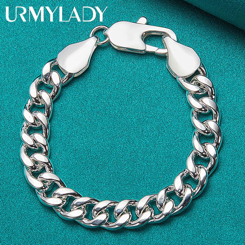 925 Sterling Silver 10mm Side Chain Bracelet Fashion Jewelry MB039