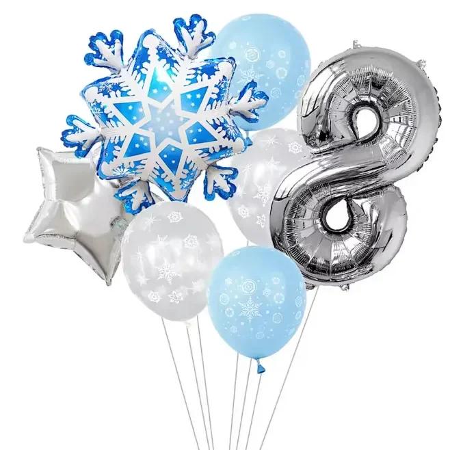 7Pcs Snowflake 32 inch Number 1-9 Foil Balloon Set Winter Snowflake Frozen Theme Balloons Birthday Party Holiday Decorations