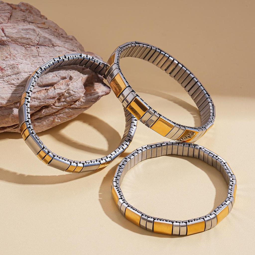 European-American Stainless Steel Spliced Square Rectangular Bracelet - Versatile Fashion Jewelry for Women