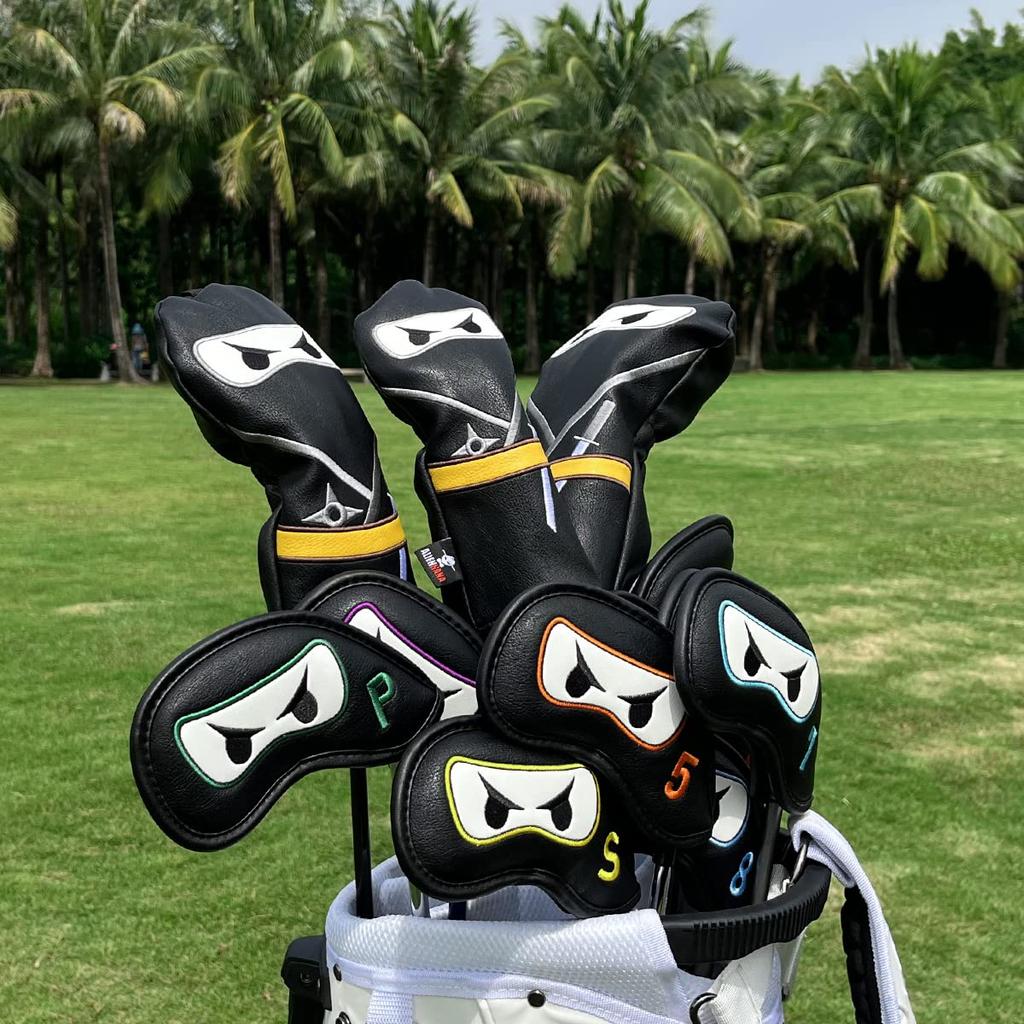 Golf Club Head Cover Ninja Specification Golf Wood Cover Set Golf Driver Cover Fairway Hybrid Head Cover Made of High Quality Leather For Women and