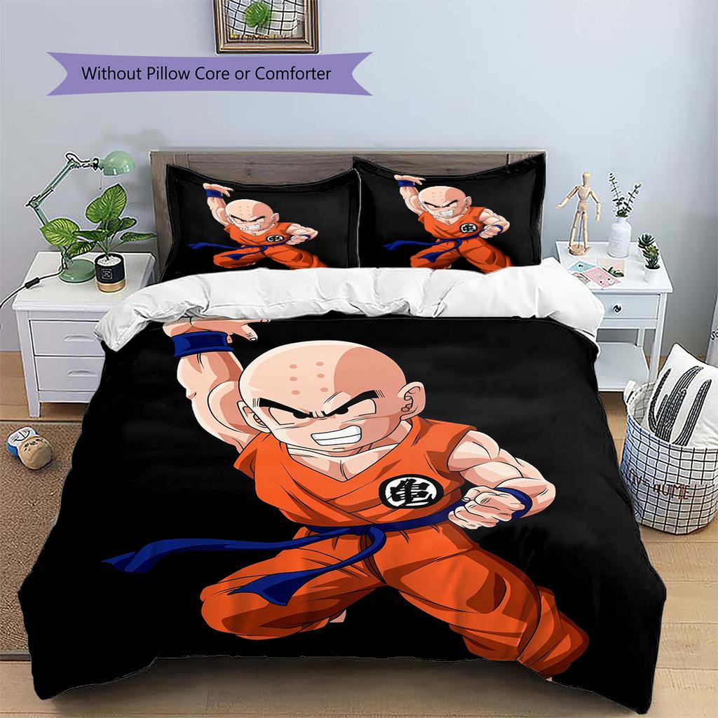 Dragon Ball Krillin Muster Bettwäsche Heimdekoration Geburtstagsgeschenk (1 Bettbezug + 2 Kissenbezüge, ohne Füllung)