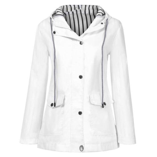 Dámský jednobarevný pruhovaný venkovní větruodolný voděodolný pláštěnka s kapucí