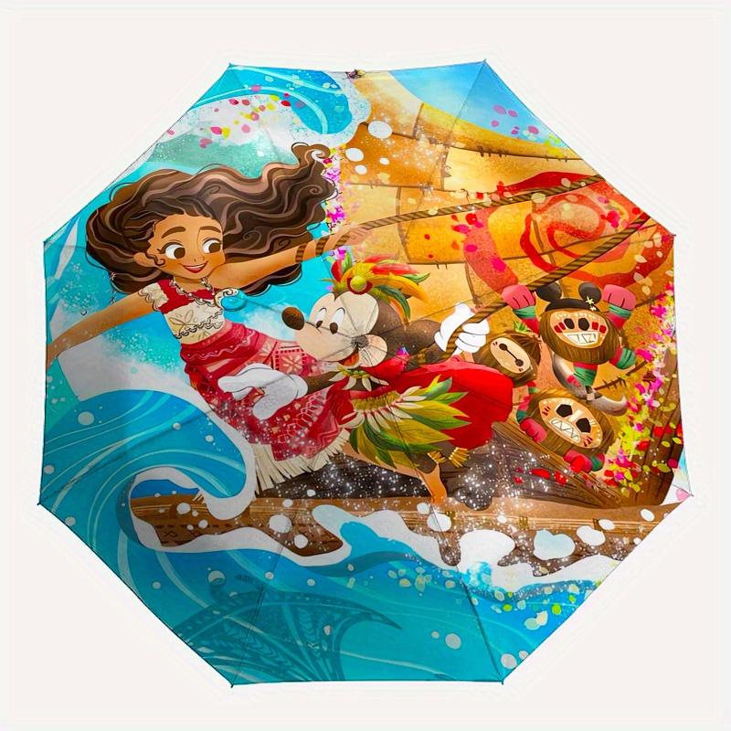 Moana,Mickey Mouse Automatic Umbrella   Tri fold Portable Umbrella, Best Holiday Gift for Men and Women, Durable Iron Frame, Playful Design,