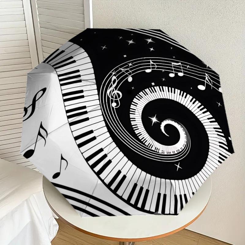 1PC Music Notes Piano Keys Umbrella-8-Rib Reinforced, Automatic Open, Lightweight & Durable, Cute Fashion Accessory for Outdoor-W190