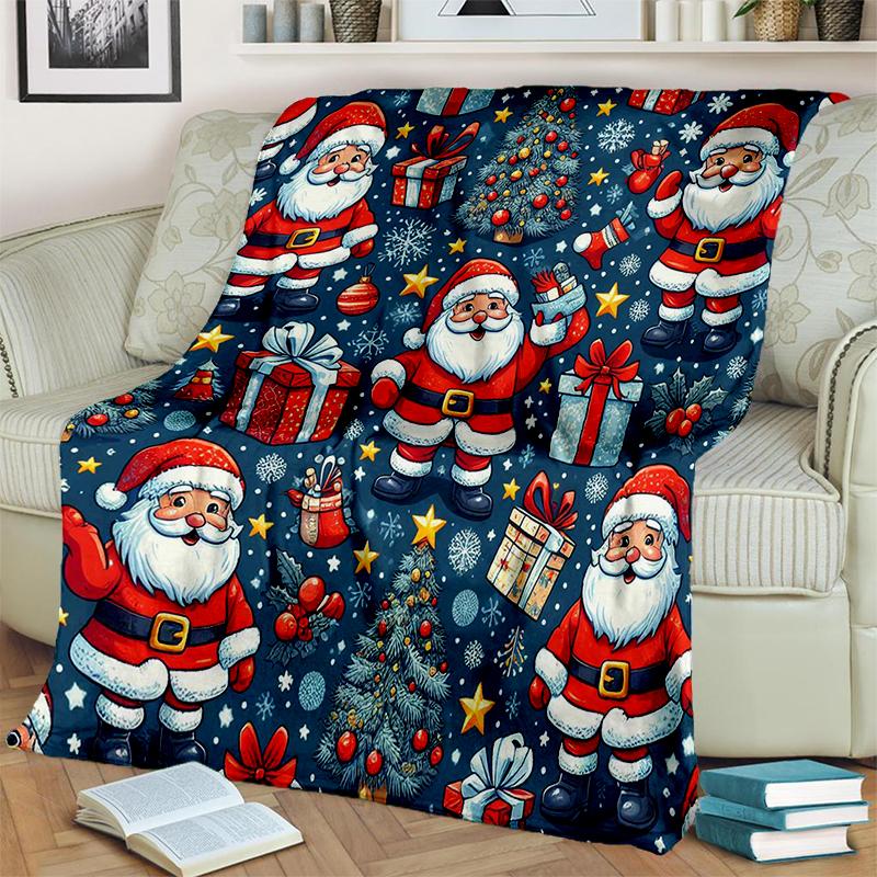 Merry Christmas Cartoon Santa Claus Christmas Tree Festival Gift Blanket,Soft Throw Blanket for Home Bedroom Bed Sofa Cover Kid