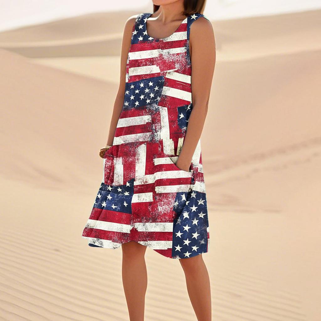 Summer Dresses For Women Loose Beach Vacation Casual Sleeveless Sundresses With Pockets Tank Dress