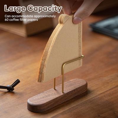 Walnut Coffee Filter Paper Rack Holder Coffee Accessories Stand Capacity Of 60Pcs Paper Storage V-Shape Coffee Filter Dispenser