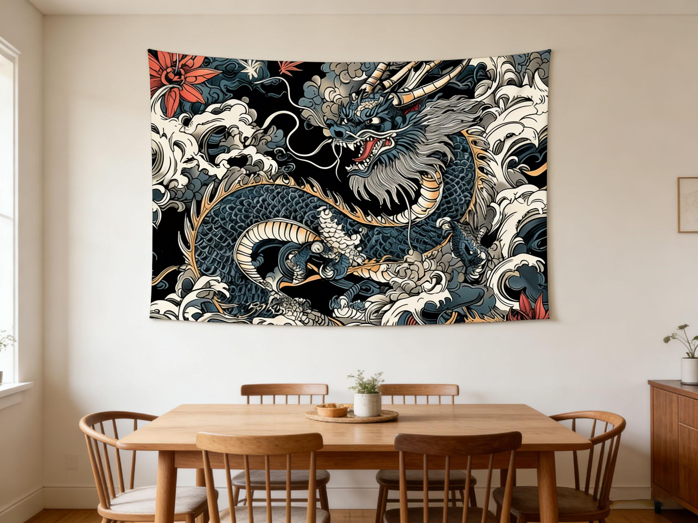 Asian-style Divine Dragon Tapestry Bohemian Tapestry Mysterious East Tapestry Bedroom Dorm Tapestry Aesthetic Wall Hanging Decor 100X70CM