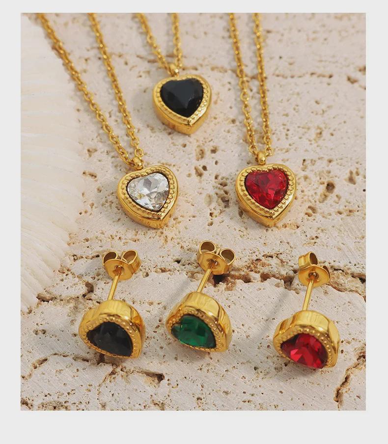 French-style Multi-color Zircon Love Pendant Necklace & Earrings Jewelry Set