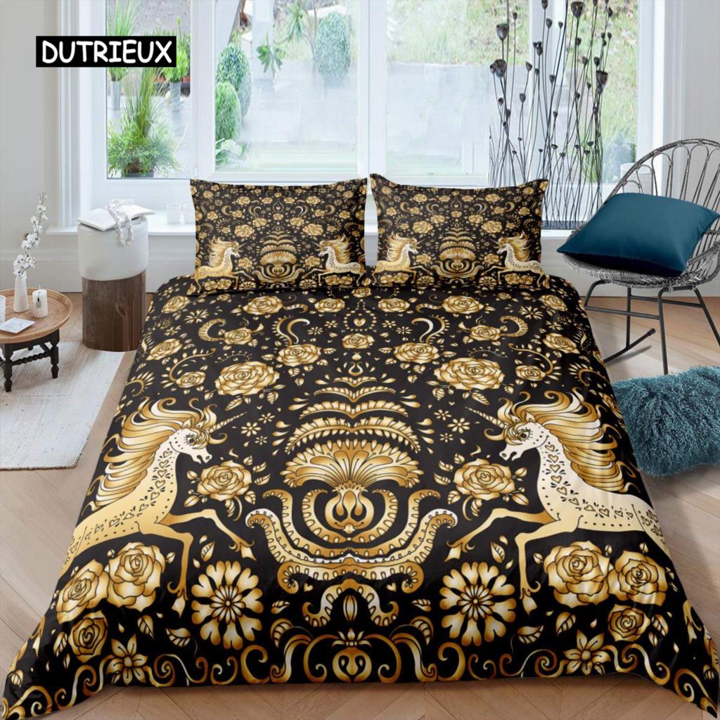 Dolphin Comforter Cover King Size Cute Unicorn Duvet Cover Cartoon Animal Pattern Bedding Set Blue Ocean Beach Theme Quilt Cover