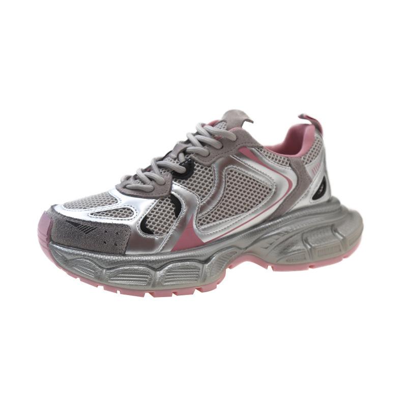 Thick-soled heightening dad shoes women's spring 2025 new silver breathable lightweight casual sports shoes children's fashion