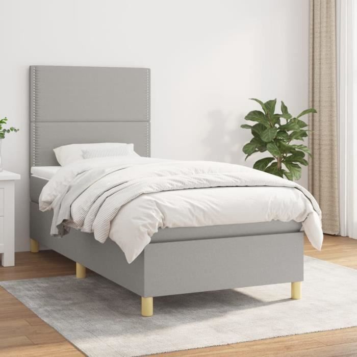 3142217 vidaXL Lit à sommier tapissier et matelas Gris clair 90x190 cm Tissu