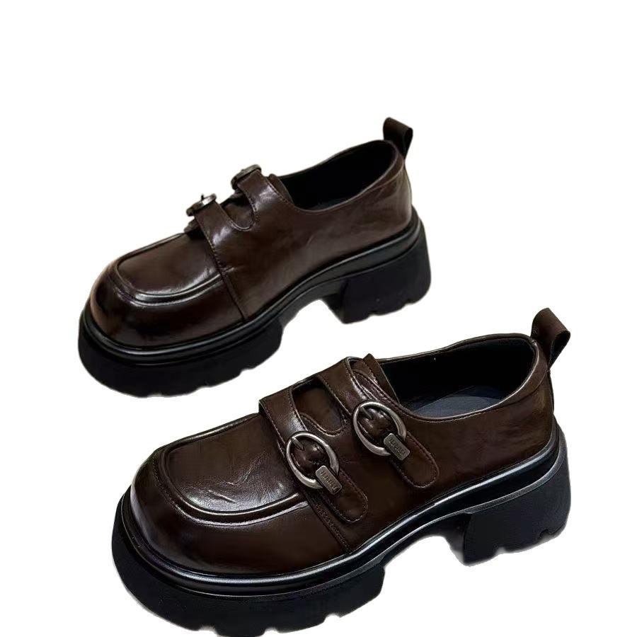 Thick-soled Height-increasing Small Women's Autumn New Shoes Women's Thick-heeled High-heeled Small Leather Shoes Single Shoes