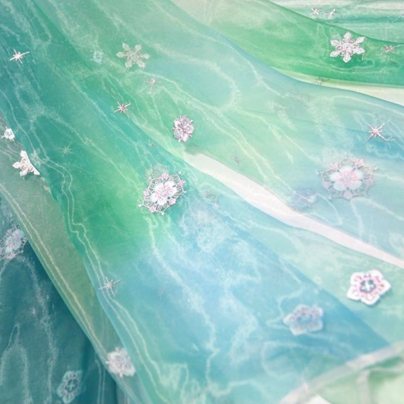 Snowflake Flower Embroidery Fabric DIY Hanfu Ancient Style Cheongsam Summer Skirt Children Clothing Baby Clothe Designer Fabric