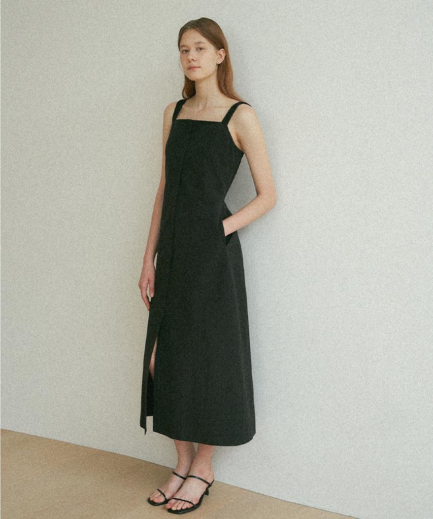 Kkeulle Long Nylon Slip Dress_Black