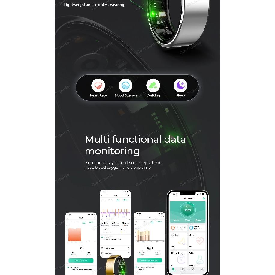 2025 Smart Ring Blood Pressure Heart Rate Sleep Monitoring Smartring IP68 & 5ATM Waterproof Multi-sport Mode Smartring Man Women