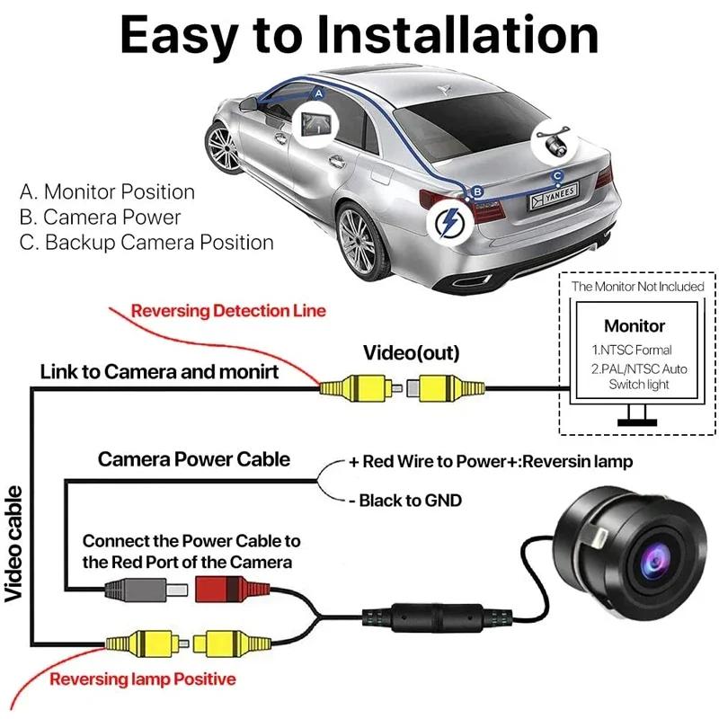 Car Rear View Camera with Video Cable Night Vision Reversing Auto Parking Camera IP68 Waterproof CCD LED Auto Backup Monitor HD