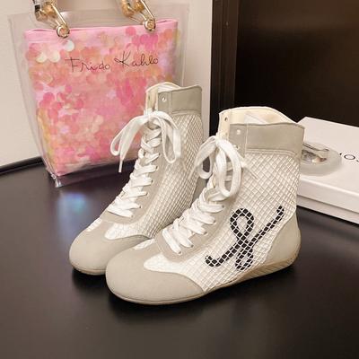 Mode Comfortabel Ademend Casual Leer Dames Sportschoenen Hoge Hop Laarzen Zomer Lage Hak Ronde Neus Rubber Buitenzool Sneakers