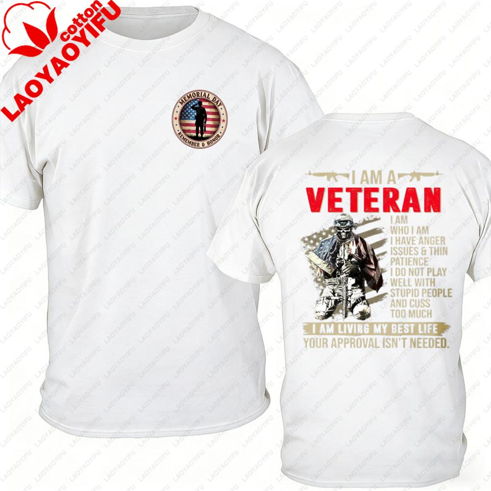 I Am A Veteran Unisexs Oversized Tshirt Skeleton Soldier Usa Flag Graphic Heavy Cotton American Patriotic Military Streetwear