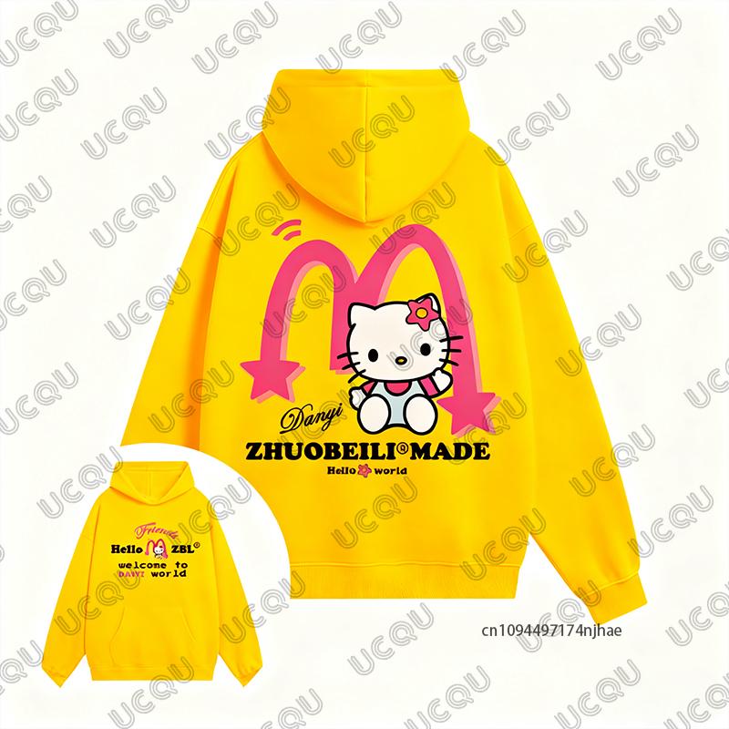 2025 Korea Sle Cartoon Cute HelloKitty Print Women Cotton Hoodie Autumn Winter Long Sleeve Sweatshirt Casual Pullover Unisex Top