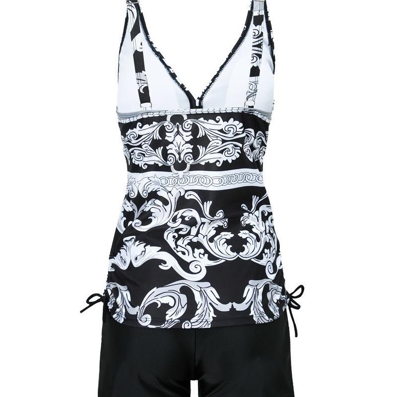 European & American Printed Tankini Swimsuit - Conservative Style for Women