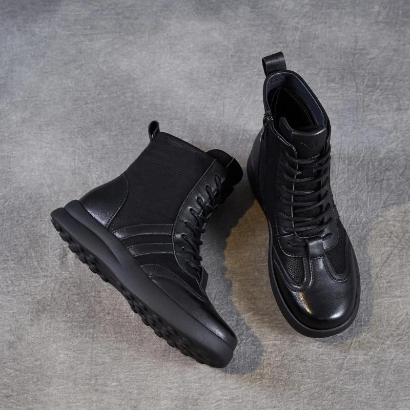 Johnature Genuine Leather Women's Boots Casual Versatile Round Toe Soft Soled Short Boots