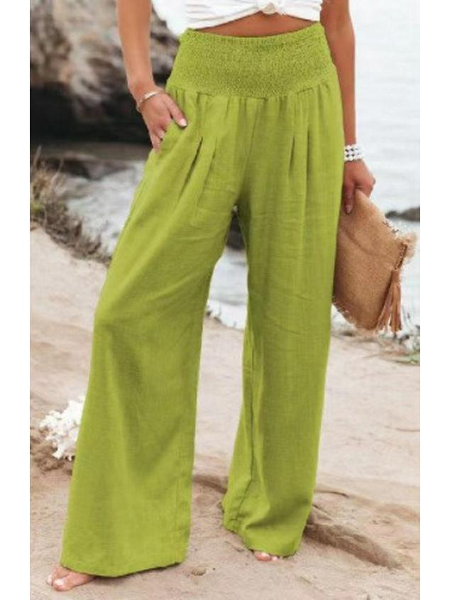 

2026 Spring/Summer European/American Women s Solid Color Loose Smocked Wide-Leg Pants L неон зелений колір