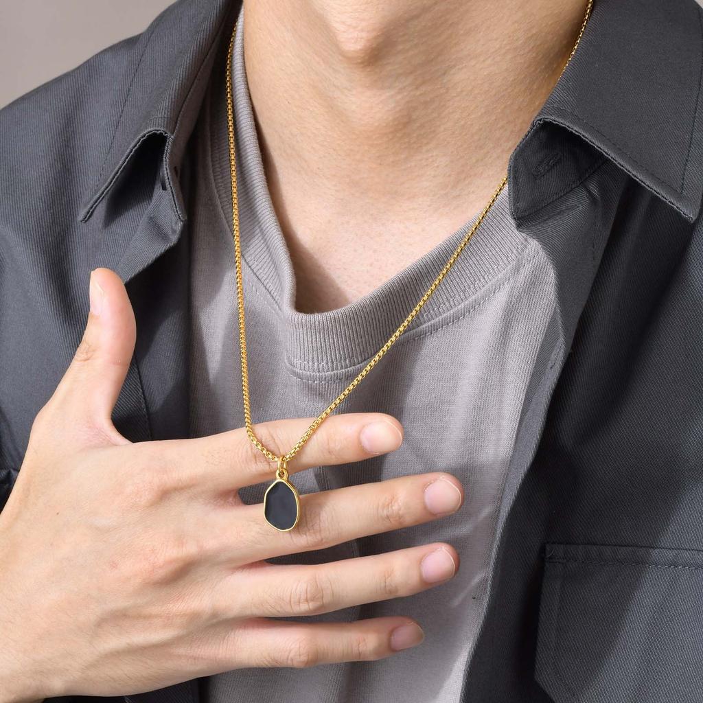 European and American Irregular Oval Epoxy Pendant Color Titanium Steel Necklace for Men