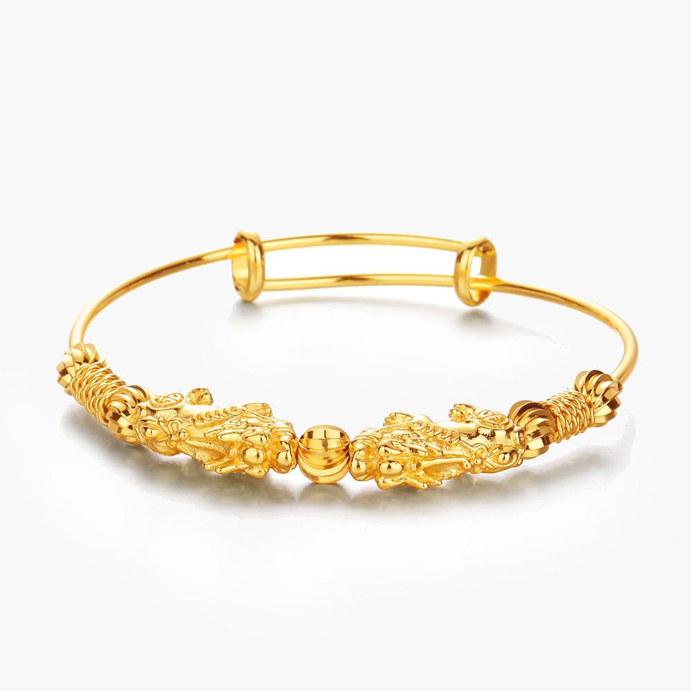 Ethnic Style 3D Pixiu Bracelet for Women: Gold-Plated, Color-Retaining, Creative & Fashionable Wristband Jewelry