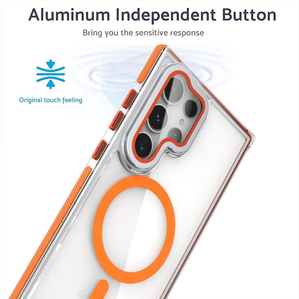 For Samsung Galaxy S24 Ultra Magnetic Case TPU Acrylic Clear Phone Back Cover with Lens Protector Kickstand