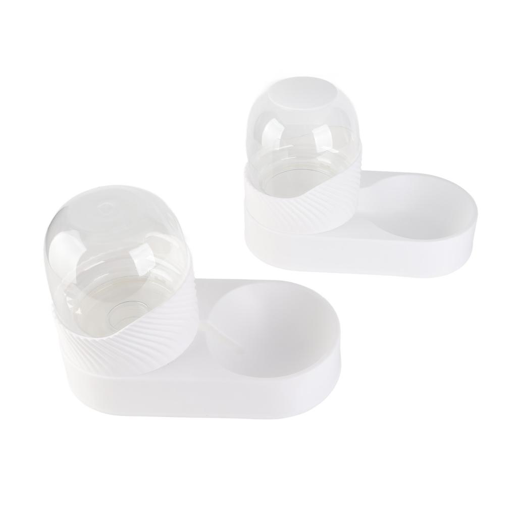 Pet Water Food Dispenser Transparent Removable Automatic Cat Feeder Waterer Set for Dog Puppy 2000ml White
