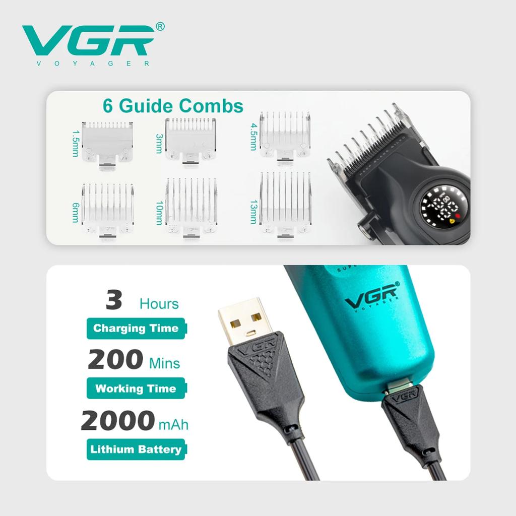 Original VGR V-196 Gradient Metal Body Hair Trimmer Men's Electric Hair Clipper LED Intelligent Digital Display Home Carving Pusher Home Hair Trimming