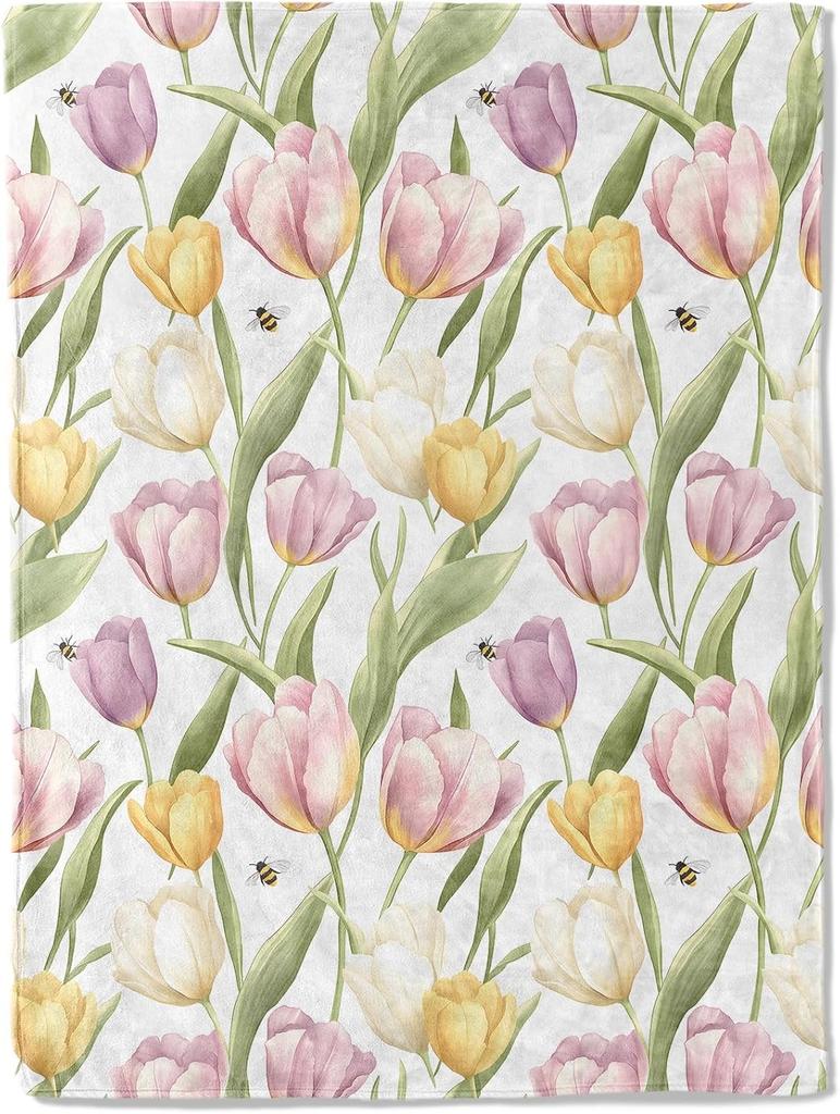 1PC Diamond pattern Throw Thin Blanket Gifts for Couch Bed Car Home Camping For Peace fresh and elegant Flowers all season use