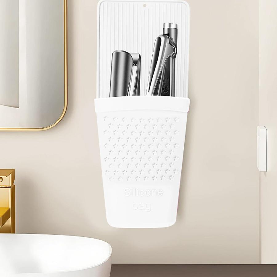 

Термостойкий силиконовый чехол Сумка для хранения инструментов для укладки волос и бритья Держатель для щипцов для завивки с присоской 1PCS белый