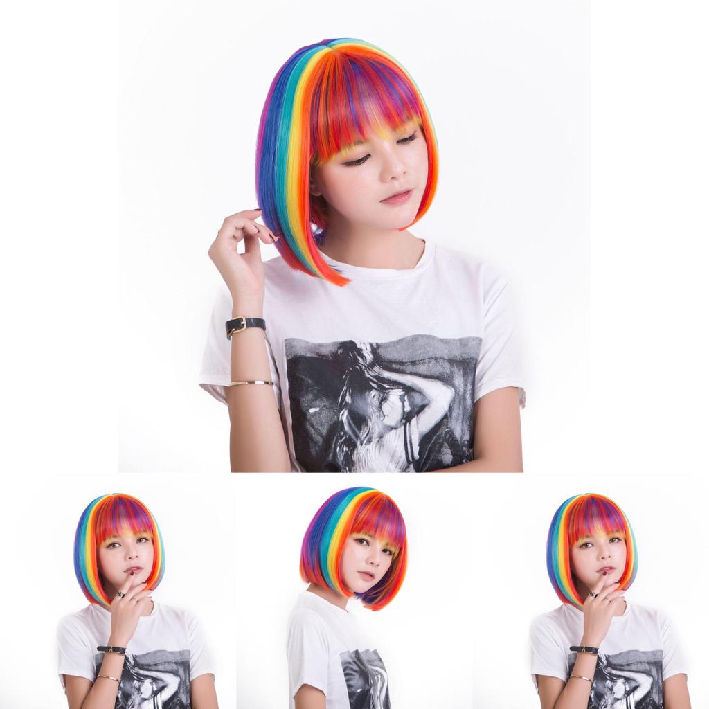 Cosplay Short Rainbow Wig For Festival