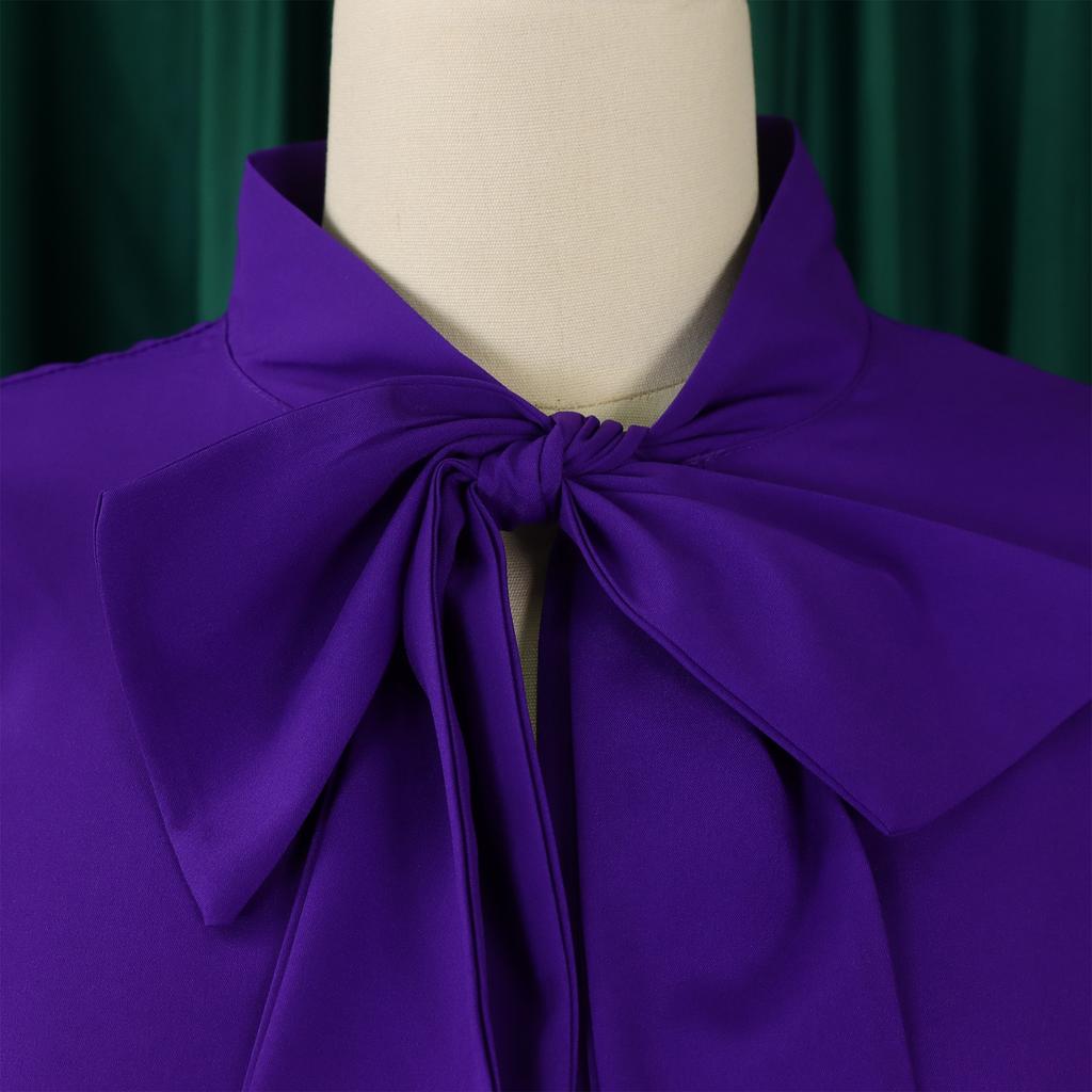 Elegant Office Dresses Women Bow Collar Ruffles Sleeve Straight Mid Calf Fashion Formal Female Business Work Wear Dress Midi Hot