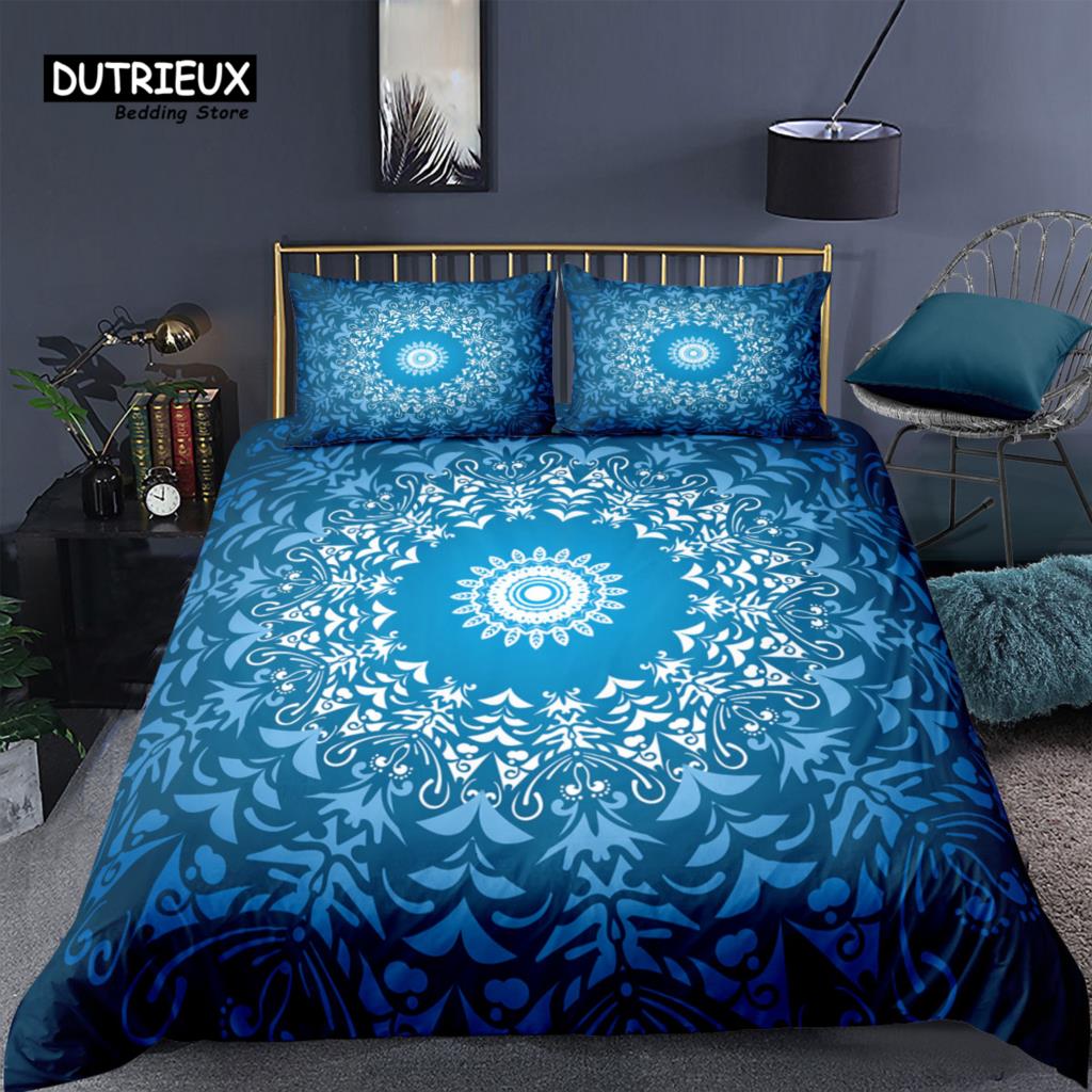 Luxury 3D Navy Mandala Print Home Living  2/3Pcs Comfortable Duvet Cover PillowCase Bedding Set Queen and King EU/US/AU Size