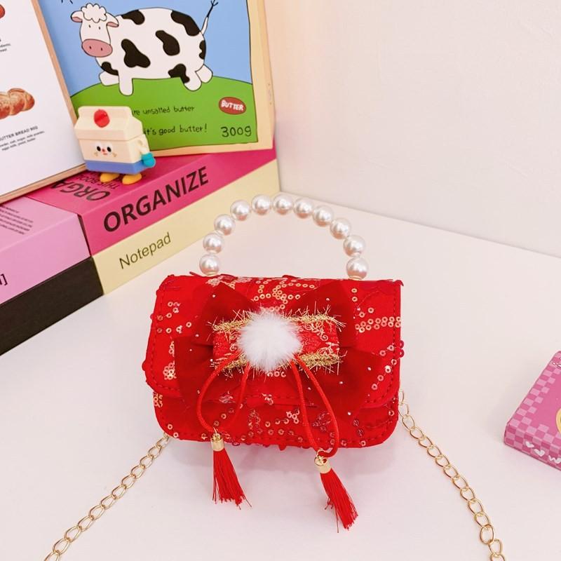 Red Ruffled Fun Bow Purse For Girls With Cozy Polyester Interior And Playful Appeal For Any Occasion