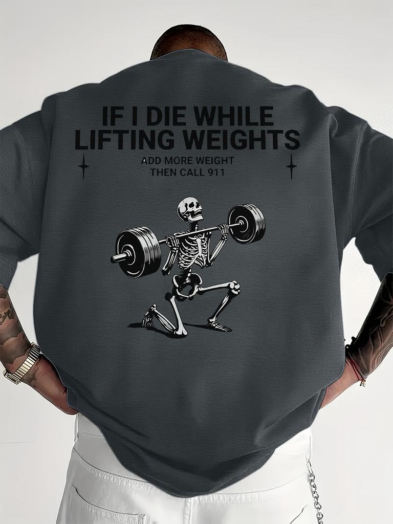 Mens Funny If I Die While Lifting Weights Gym Humor TShirt Weightlifting Print Workout Tee Gym Outdoor Soft Cotton Tee Top