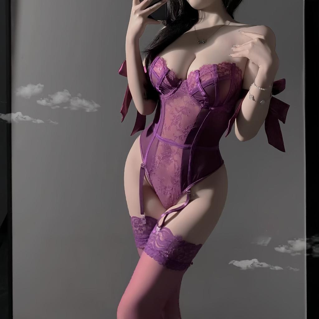 Purple sexy sex ring lace onesie pure desire uniform suit no temptation
